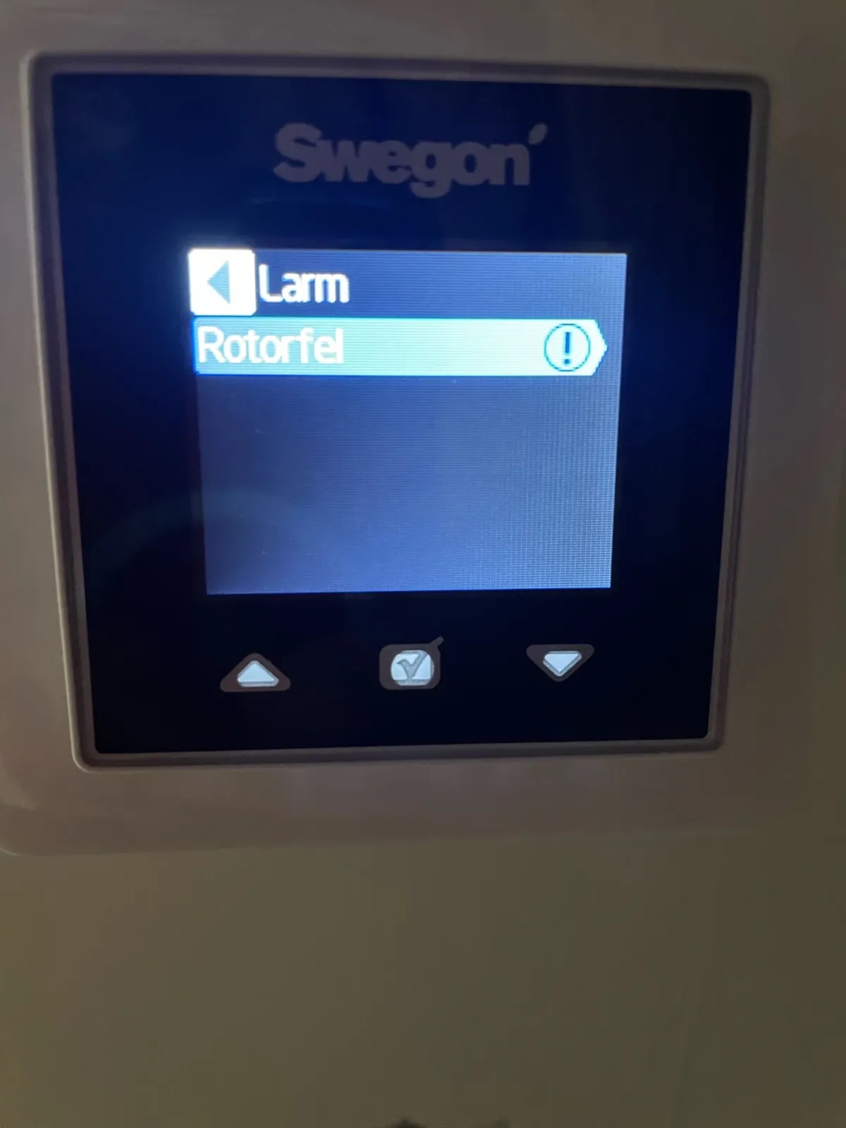 Rotorfel-larm på Swegon FTX-display